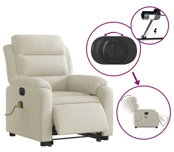 VidaXL elektromos felállást segítő krémszínű bársony masszázsfotel