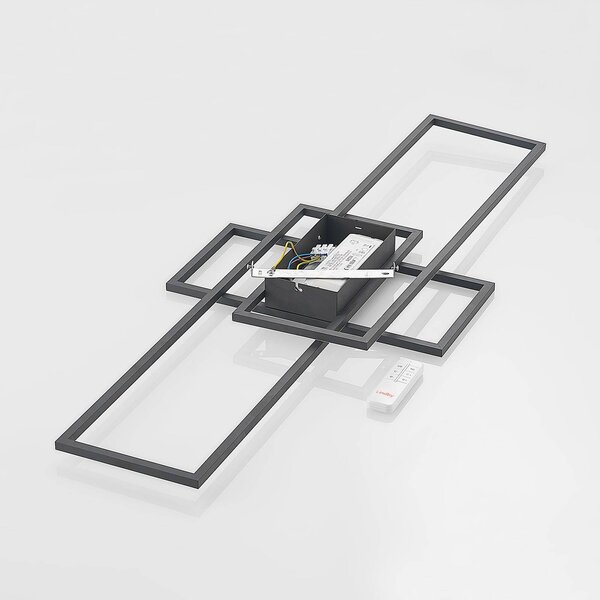 Lindby LED mennyezeti lámpa Caitlin, antracit, fém, 105cm, dimmelhető, Alu / szürke / cink, Nappali / Étkező, fém, Modern
