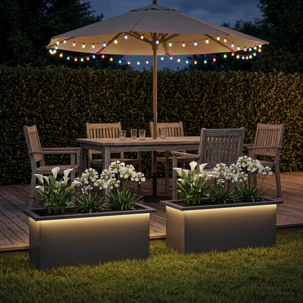 Led-es kerti virágláda 2 db Antracit 30 x 60 x 30 cm Acél