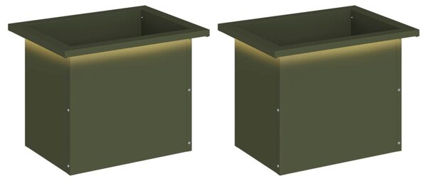 Led-es kerti virágláda 2 db Olajzöld 30 x 40 x 30 cm Acél