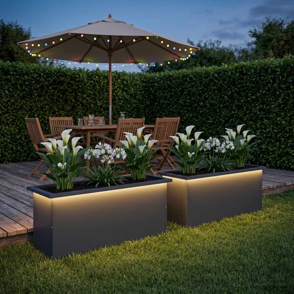 Led-es kerti virágláda 2 db Antracit 30 x 100 x 30 cm Acél