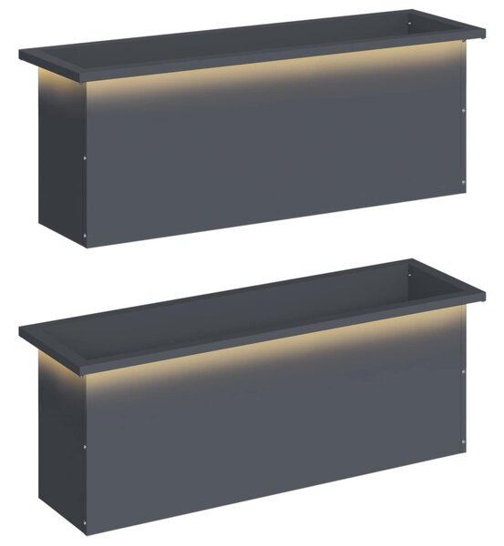 Led-es kerti virágláda 2 db Antracit 30 x 100 x 30 cm Acél