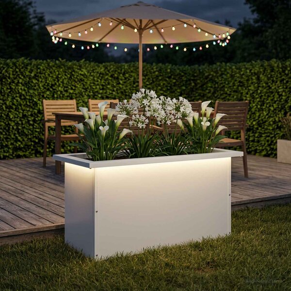 Led-es kerti virágláda Fehér 30 x 60 x 30 cm Acél