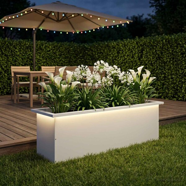 Led-es kerti virágláda Fehér 30 x 100 x 30 cm Acél