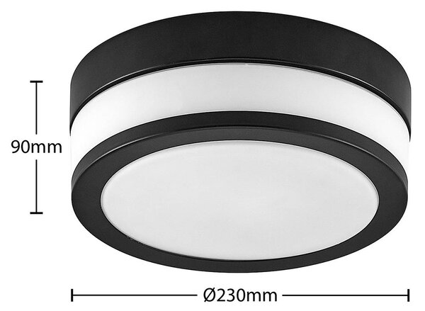 Lindby mennyezeti lámpa Flavi, Ø 23 cm, fekete, üveg, IP44, E27, dimmelhető, Fekete, Fürdőszoba, fém, Modern