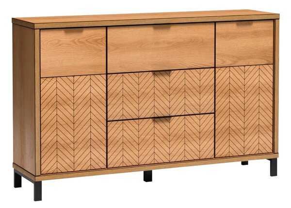 Komód Lorsali 102, Laminált forgácslap, 102x158x41cm, Tölgy, Fekete