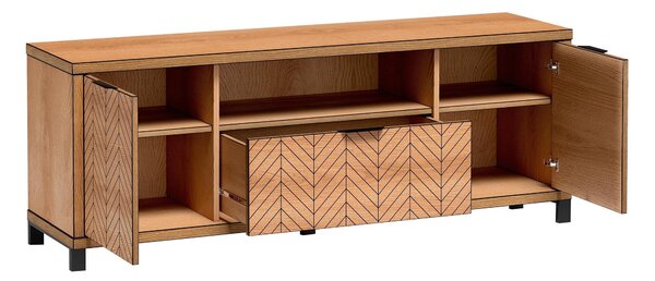 TV-állvány Lorsali 105, Laminált forgácslap, 65x159x41cm, Tölgy, Fekete