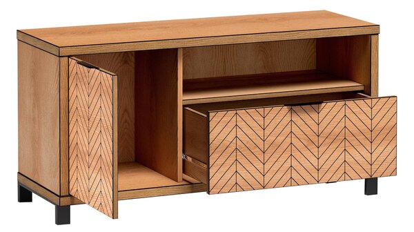 TV-állvány Lorsali 106, Laminált forgácslap, 65x118x41cm, Tölgy, Fekete