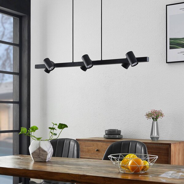Lindby függesztéklámpa Savoli, 116 cm, fekete, 6 lámpás, acél, dimmelhető, Fekete, Nappali / Étkező, fém, Modern