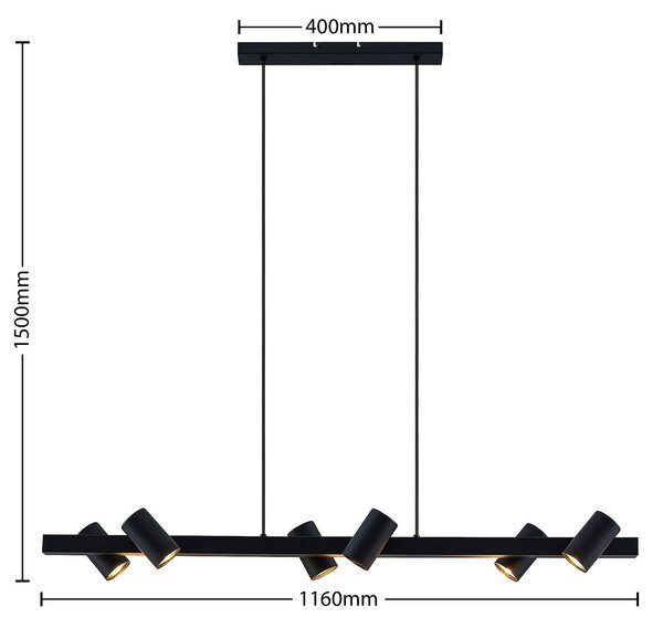 Lindby függesztéklámpa Savoli, 116 cm, fekete, 6 lámpás, acél, dimmelhető, Fekete, Nappali / Étkező, fém, Modern