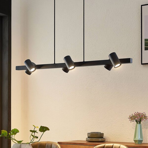 Lindby függesztéklámpa Savoli, 116 cm, fekete, 6 lámpás, acél, dimmelhető, Fekete, Nappali / Étkező, fém, Modern