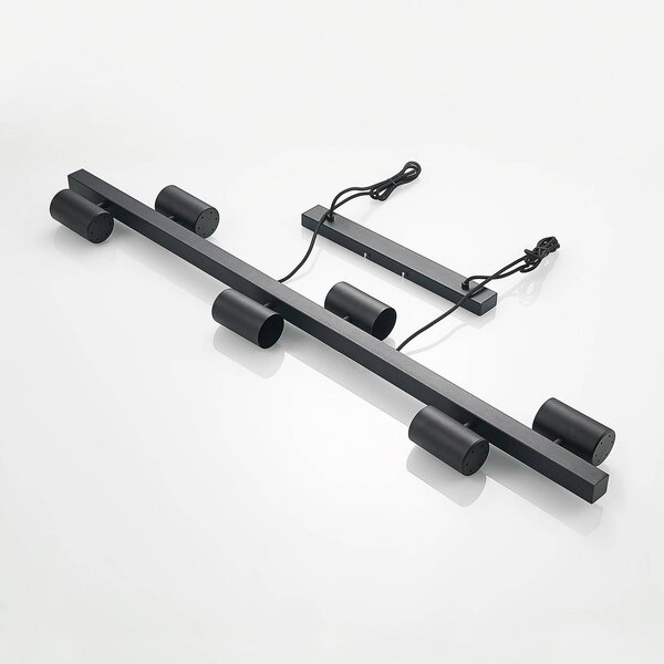 Lindby függesztéklámpa Savoli, 116 cm, fekete, 6 lámpás, acél, dimmelhető, Fekete, Nappali / Étkező, fém, Modern