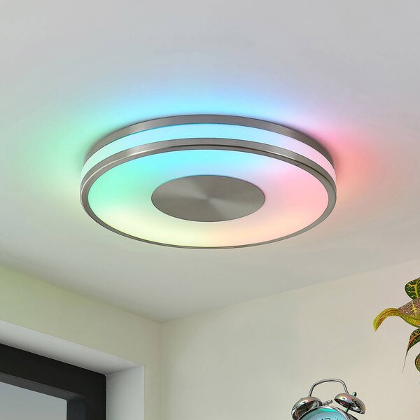 Lindby Fjella LED mennyezeti lámpa RGB-CCT színv., dimmelhető, Alu / szürke / cink, Nappali / Étkező, fém, Modern