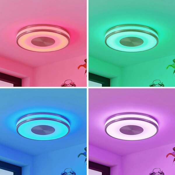 Lindby Fjella LED mennyezeti lámpa RGB-CCT színv., dimmelhető, Alu / szürke / cink, Nappali / Étkező, fém, Modern