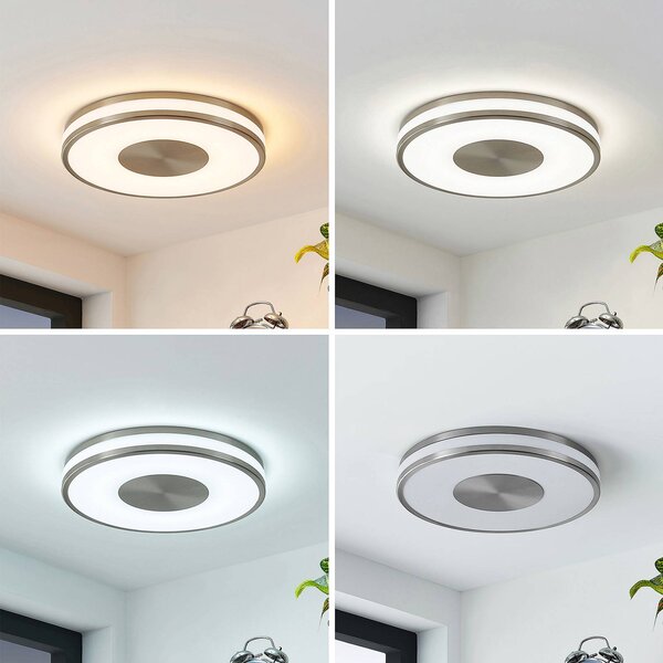 Lindby Fjella LED mennyezeti lámpa RGB-CCT színv., dimmelhető, Alu / szürke / cink, Nappali / Étkező, fém, Modern