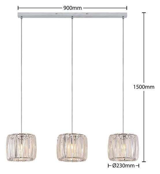 Lindby függesztett lámpa Sofia, 107 cm, 3 lámpás, E14, króm/világos, dimmelhető, Tiszta / átlátszó, Nappali / Étkező, Műanyag