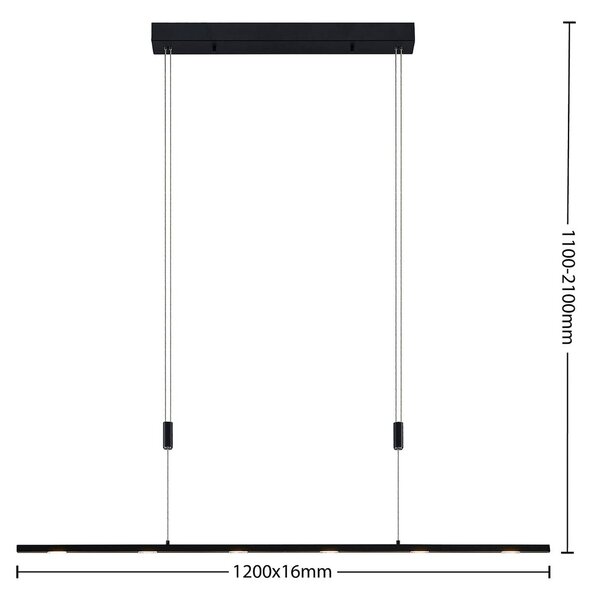 Lucande Stakato LED függő lámpa, 120 cm, 6 izzós, dimmelhető, dimmelhető, Fekete, Nappali / Étkező, fém, Modern