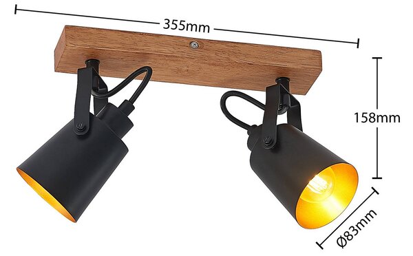 Lindby Kimban menny. spot, két égős, dimmelhető, Sötét fa, Nappali / Étkező, Fa, Modern