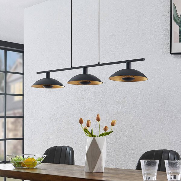 Lindby Narisara függőlámpa, 118cm, E14, 3-lámpás, fekete-arany, dimmelhető, Fekete, Nappali / Étkező, fém, Modern