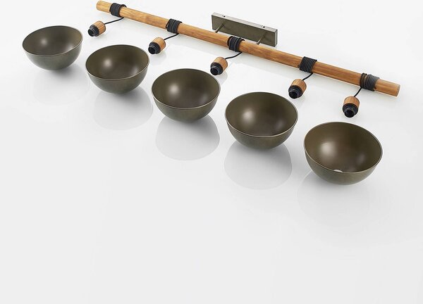 Lindby Durbis lógó lámpa, 149 cm, 5 izzós, gunmetal, fa, dimmelhető, Világos fa, Nappali / Étkező, Fa, Vintage