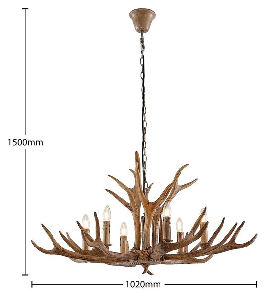 Lindby függőlámpa Tejask, Ø 102 cm, 6 lámpás, agancs, E14, dimmelhető, Barna / rozsda, Nappali / Étkező, Műanyag, Vidéki otthon / Rusztikus