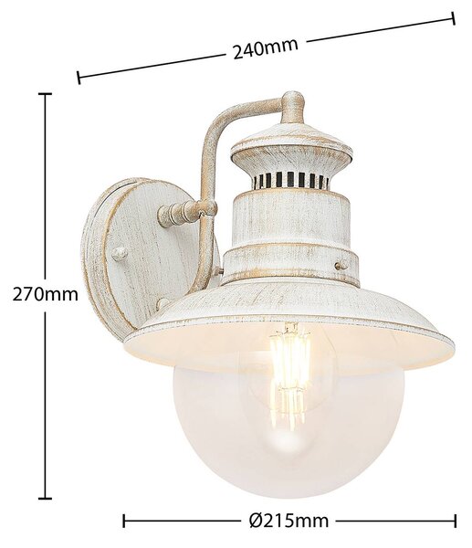 Lindby kültéri fali lámpa Gwendolyn, fehér antik, fém, 26cm, dimmelhető, Fehér / opál, fém, Antik