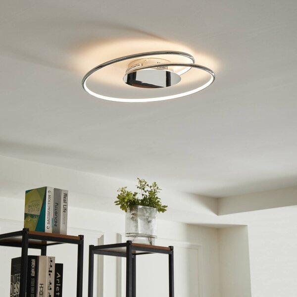 Lindby LED mennyezeti lámpa Joline, Ø 45 cm, króm színű, fém, Króm / ezüst, Nappali / Étkező, fém, Modern