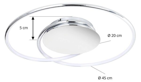 Lindby LED mennyezeti lámpa Joline, Ø 45 cm, króm színű, fém, Króm / ezüst, Nappali / Étkező, fém, Modern