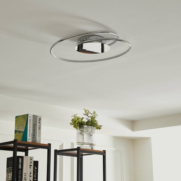 Lindby LED mennyezeti lámpa Joline, Ø 45 cm, króm színű, fém, Króm / ezüst, Nappali / Étkező, fém, Modern