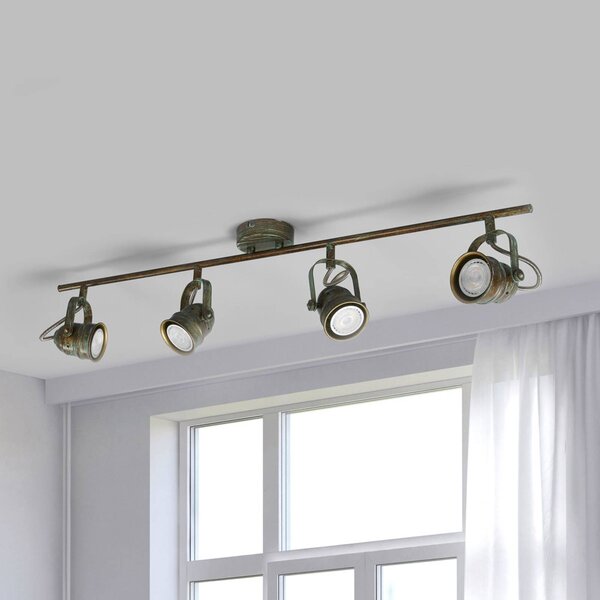 Lindby Leonor mennyezeti spotlámpa, 4 lámpás, zöld, fém, 78 cm, dimmelhető, Bronz / antik sárgaréz, Nappali / Étkező, fém, Antik