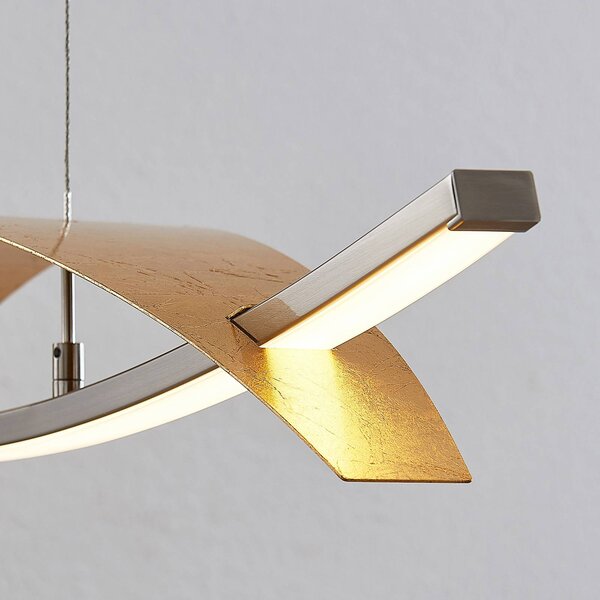 Lucande LED-es függőlámpa Marija, 91 cm, arany színű, fényerőszabályzóval, dimmelhető, Sárgaréz / arany, Nappali / Étkező, fém, Modern