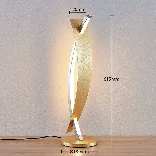 Lucande LED-es asztali lámpa Marija, arany színű, fényerőszabályzó, 62 cm, dimmelhető, Sárgaréz / arany, Nappali / Étkező, fém, Modern