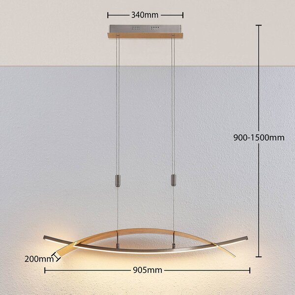 Lucande LED-es függőlámpa Marija, 91 cm, arany színű, fényerőszabályzóval, dimmelhető, Sárgaréz / arany, Nappali / Étkező, fém, Modern