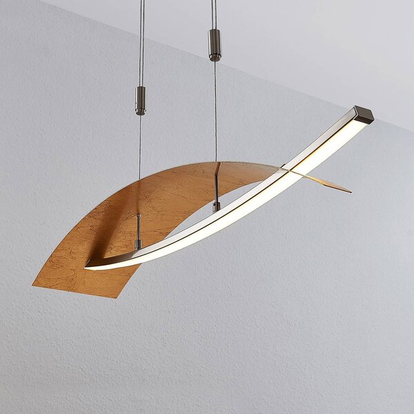 Lucande LED-es függőlámpa Marija, 91 cm, arany színű, fényerőszabályzóval, dimmelhető, Sárgaréz / arany, Nappali / Étkező, fém, Modern