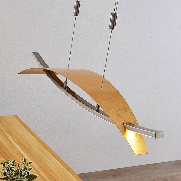 Lucande LED-es függőlámpa Marija, 91 cm, arany színű, fényerőszabályzóval, dimmelhető, Sárgaréz / arany, Nappali / Étkező, fém, Modern