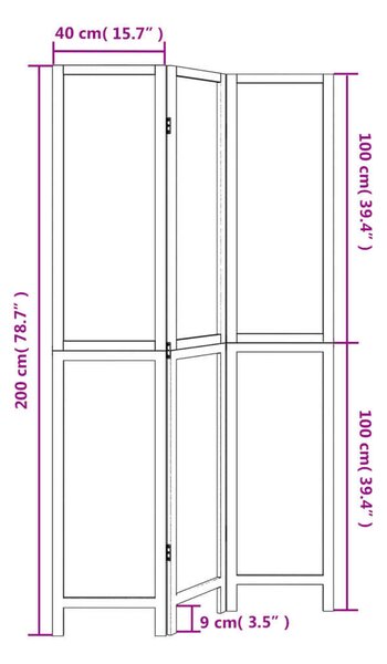 VidaXL 3 Paneles Térelválasztó - Tömörfa - 105-110x200 cm