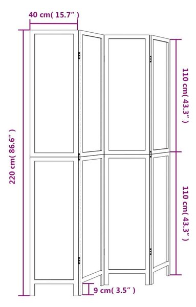 VidaXL 4 Paneles Fehér Tömörfa Térelválasztó - 140x220 cm