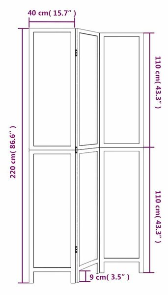VidaXL 3 Paneles Fa Térelválasztó - 105-110 x 220 cm, Fehér