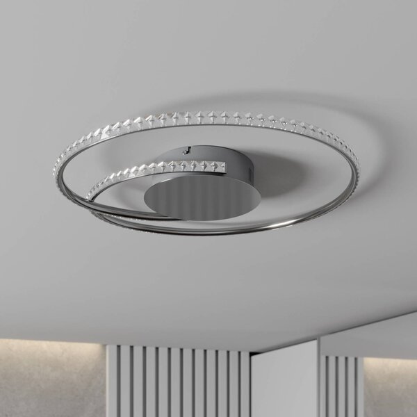Lindby LED mennyezeti lámpa Joline, Ø 45 cm, kristályok, fém, Króm / ezüst, Nappali / Étkező, fém, Modern