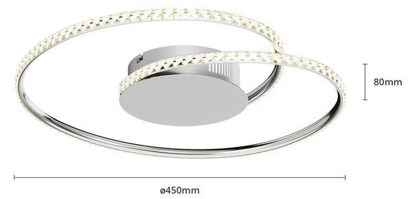Lindby LED mennyezeti lámpa Joline, Ø 45 cm, kristályok, fém, Króm / ezüst, Nappali / Étkező, fém, Modern