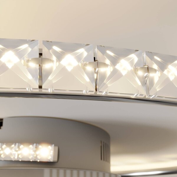 Lindby LED mennyezeti lámpa Joline, Ø 45 cm, kristályok, fém, Króm / ezüst, Nappali / Étkező, fém, Modern