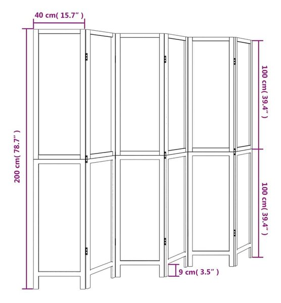 VidaXL 6 Paneles Térelválasztó - Tömörfa - 210x200cm