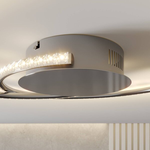 Lindby LED mennyezeti lámpa Joline, Ø 45 cm, kristályok, fém, Króm / ezüst, Nappali / Étkező, fém, Modern