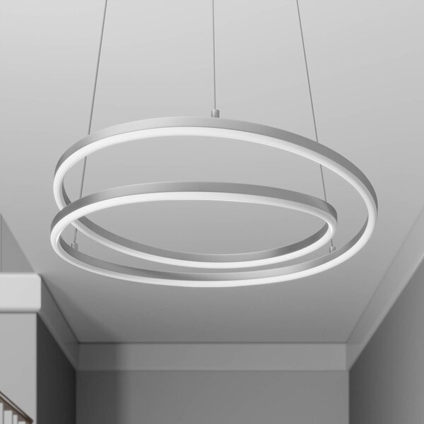 Lindby LED-es függőlámpa Davian, nikkel színű, Ø 49 cm, fényerőszabályzóval, dimmelhető, Alu / szürke / cink, Nappali / Étkező, Alumínium, Modern