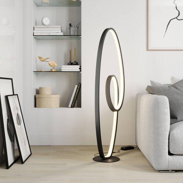 Lucande LED állólámpa Bronwyn, 122cm, antracit, alumínium, dimmelhető, Fekete, Nappali / Étkező, Alumínium, Modern