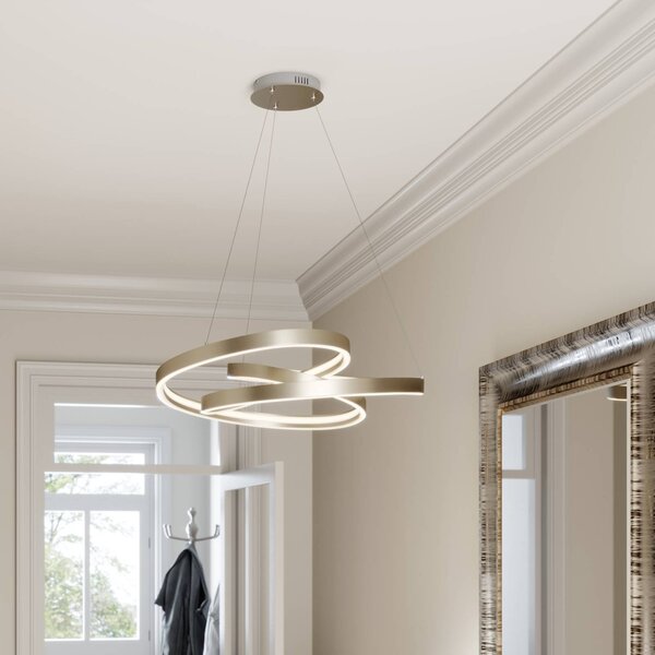 Lucande LED-es függőlámpa Gunbritt, Ø 80 cm, ezüst, fényerőszabályzóval,, dimmelhető, Alu / szürke / cink, Nappali / Étkező, Alumínium, Modern