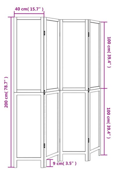 VidaXL 4 Paneles Fehér Tömörfa Térelválasztó - 140x200 cm