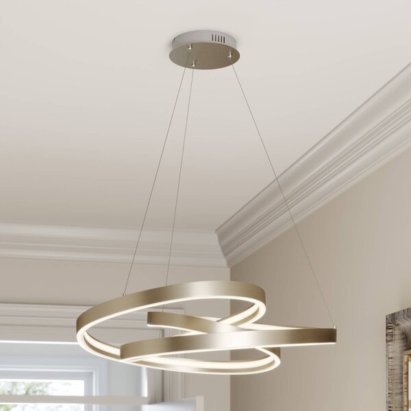 Lucande LED-es függőlámpa Gunbritt, Ø 80 cm, ezüst, fényerőszabályzóval,, dimmelhető, Alu / szürke / cink, Nappali / Étkező, Alumínium, Modern