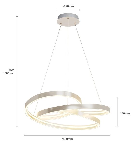 Lucande LED-es függőlámpa Gunbritt, Ø 80 cm, ezüst, fényerőszabályzóval,, dimmelhető, Alu / szürke / cink, Nappali / Étkező, Alumínium, Modern