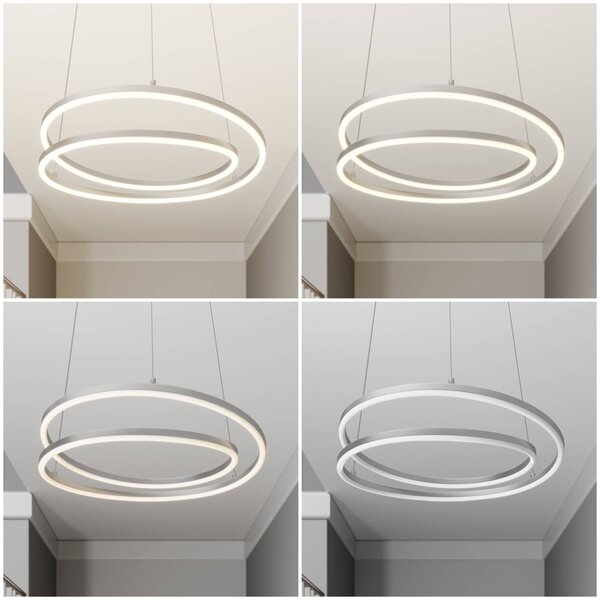 Lindby LED-es függőlámpa Davian, nikkel színű, Ø 49 cm, fényerőszabályzóval, dimmelhető, Alu / szürke / cink, Nappali / Étkező, Alumínium, Modern